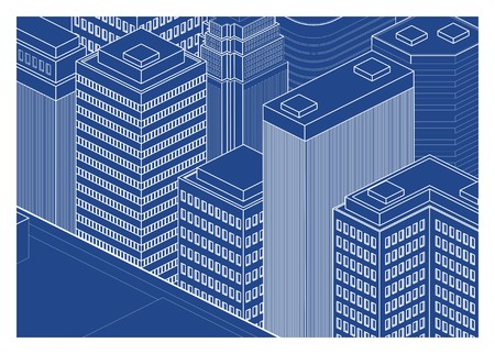 city buildings in blueprint styleのイラスト素材