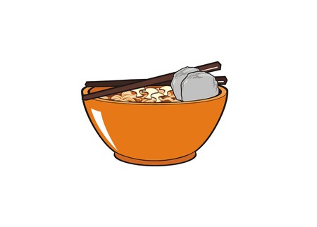 noodle with meatball and mushroom toppingsのイラスト素材