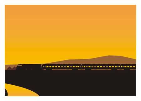 A train silhouette in the sunset vector illustration.のイラスト素材