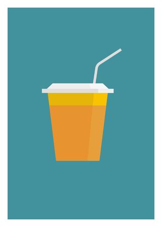 orange juice in a plastic cup with strawのイラスト素材