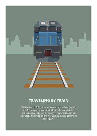 traveling by train, with city building silhouette backgroundのイラスト素材