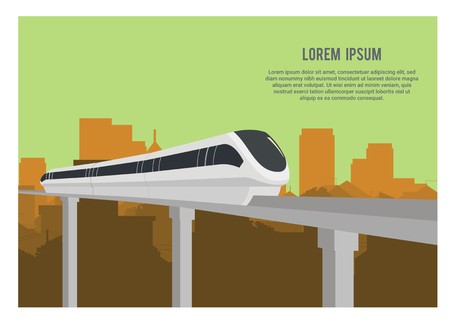 monorail with city building/skyscraper backgroundのイラスト素材