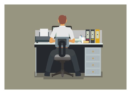 male office employee working, backside viewのイラスト素材