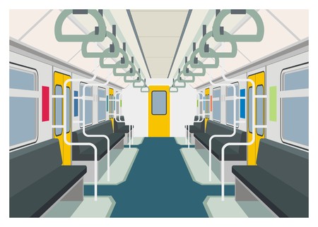 commuter train interior simple illustration, perspective viewのイラスト素材