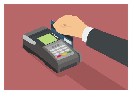 hand swiping credit card on the EDC machine, isometric viewのイラスト素材