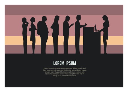 silhouette of people group standing in a rowのイラスト素材