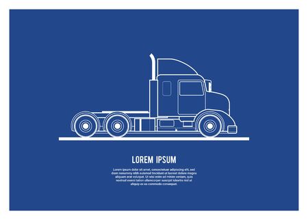 Hooded container truck head simple illustration in blue print styleのイラスト素材