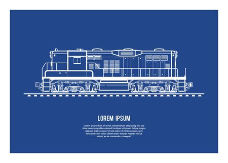 Electric diesel locomotive. Simple blueprint illustration.のイラスト素材