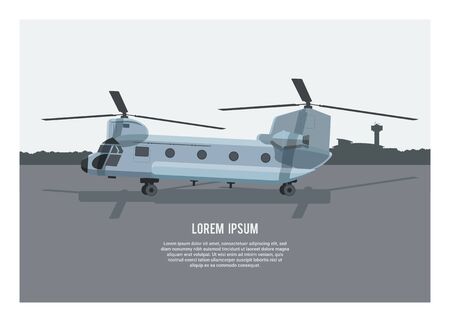 Chinook helicopter on an airport. Simple illustrationのイラスト素材