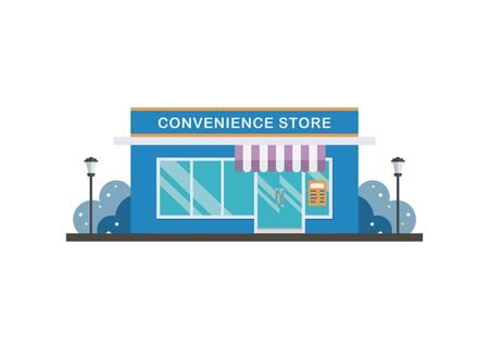 Convenience store building in the winter. Simple flat illustration.のイラスト素材