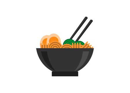 Noodle in a bowl with vegetables and eggs. Simple flat illustration.のイラスト素材