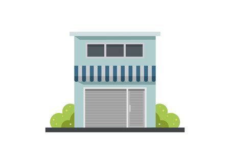 Shop building with closed rolling door. Simple flat illustration.のイラスト素材