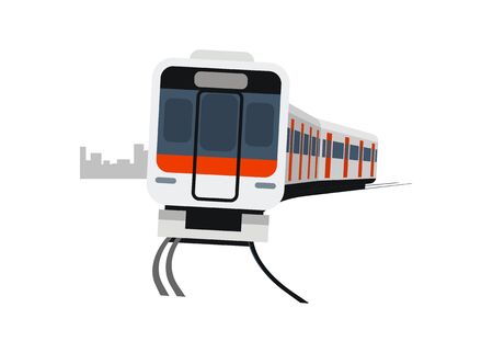 Short commuter train turning. Simple flat illustration