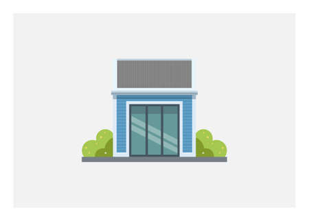Small wooden building with tin roof and sliding glass door. Simple flat illustration.のイラスト素材
