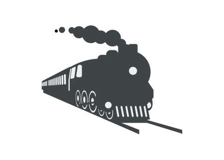 Silhouette of steam locomotive hauling passenger train. Simple illustration in perspective view.のイラスト素材