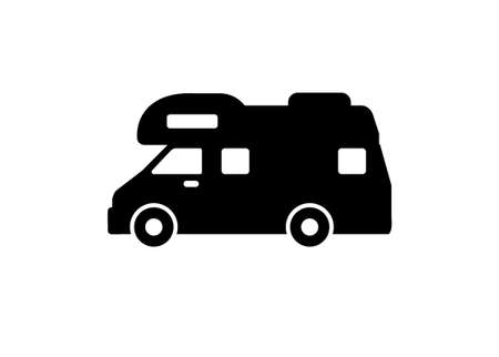 Camper van. Simple flat illustration in black and whiteのイラスト素材
