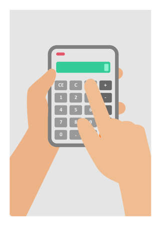 Hand holding and pushing calculator delete button.のイラスト素材