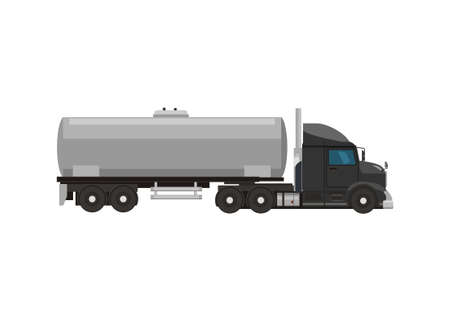 Tanker truck with hooded truck head. Simple flat illustrationのイラスト素材