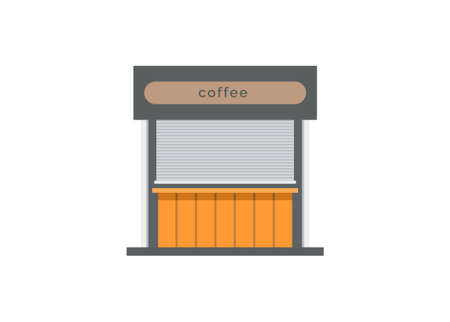 Closed mini coffee shop building. Simple flat illustration.のイラスト素材