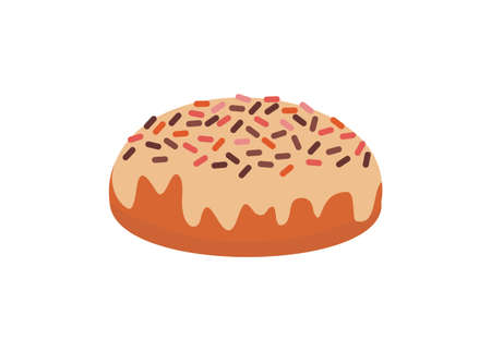 Bun bread with colorful chocolate sprinkles topping. Simple flat illustrationのイラスト素材