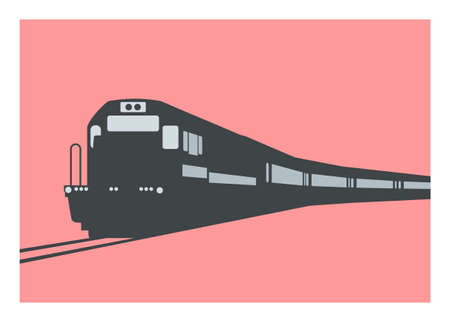 Short hood locomotive pulling passenger train silhouette. Simple flat illustration.のイラスト素材