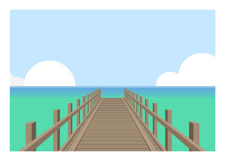 Beach wooden pier. Simple flat illustration in perspective view.のイラスト素材