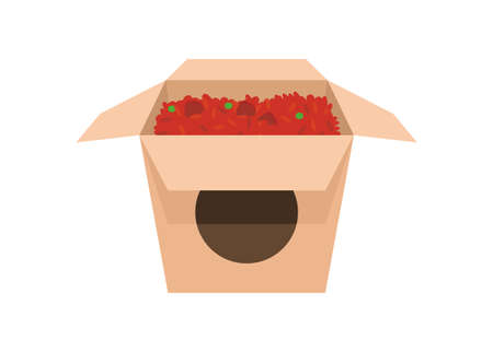 Rice box. Fried rice in paper box container. Simple flat illustration.のイラスト素材