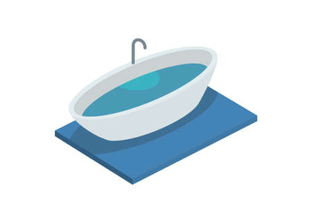 Oval bathtub in isometric view. Simple flat illustrationのイラスト素材