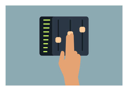 Hand adjusting control panel. Simple flat illustration.