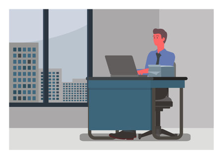 Male employee working in the office. Simple Illustration.のイラスト素材