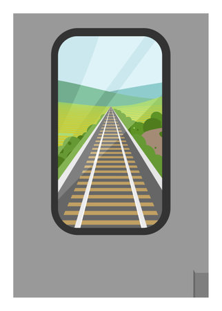 Train car back ride view. Simple flat illustration in perspective view