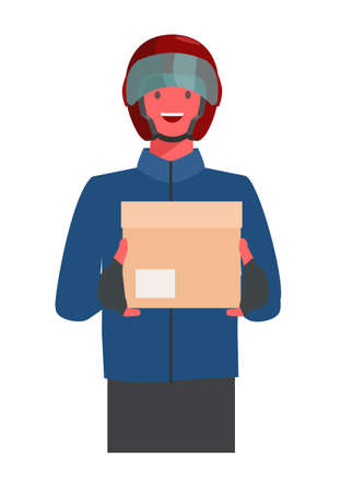 Male courier delivering a package. Simple flat illustration.のイラスト素材