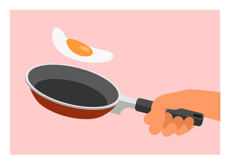 Hand frying egg. Simple flat illustration.のイラスト素材