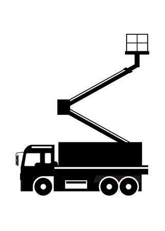 Bucket boom truck. Simple illustration in black and white.のイラスト素材