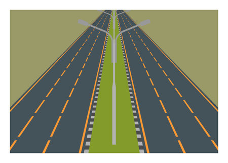 Road with garden separator. Simple flat illustration in perspective view.のイラスト素材