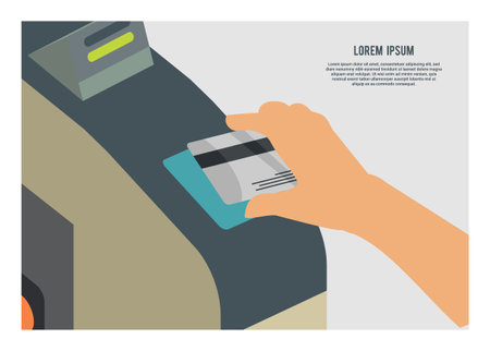 Hand tapping card on turnstile machine. Simple flat illustrationのイラスト素材