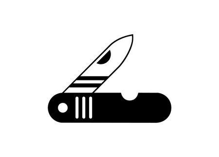 Folded knife. Simple illustration in black and white.のイラスト素材