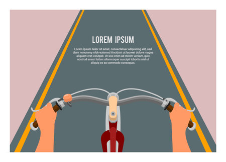 Biker point of view. Biker riding old bicycle. Simple flat illustration.のイラスト素材