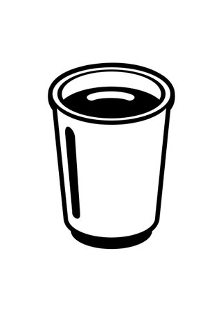Drink in a plastic cup. Simple illustration in black and white.のイラスト素材