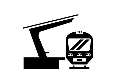 Railway station shelter building. Simple illustration in black and white.のイラスト素材