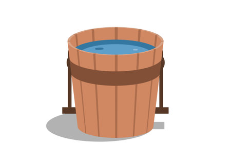 Wooden water bucket. Water basin. Simple flat illustration.のイラスト素材