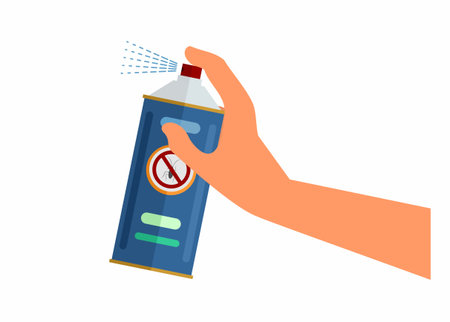 Hand spraying insect repellent sprayer from its bottle. Simple flat illustration.のイラスト素材