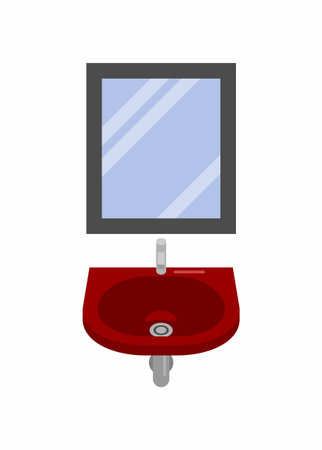 Washbasin and mirror in perspective view. Simple flat illustration.のイラスト素材