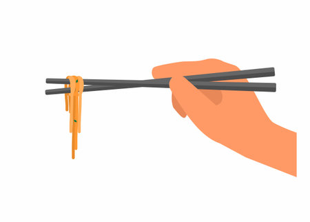 Straight noodle rolled on chopstick, simple flat illustration.のイラスト素材