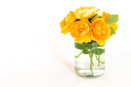 yellow roses flowers bouquet in vase. soft filter.の写真素材