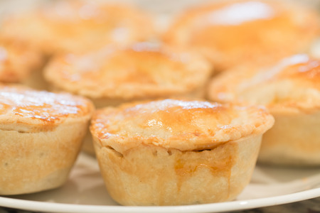 Meat pie on a white plate.の写真素材