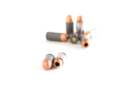 .45 Pistol bullets on white background.