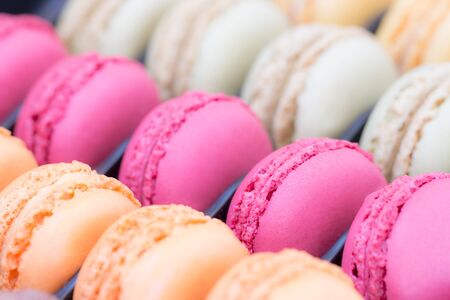 Colorful french macaroon cake in the box.の写真素材