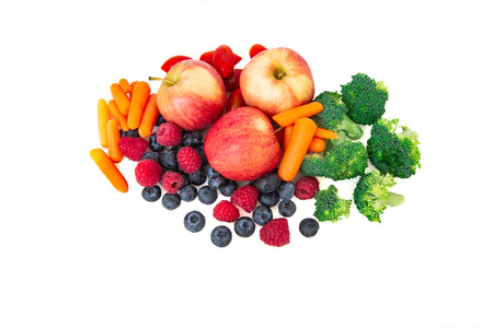 Assortment fruits and vegetables isolated on white background.の写真素材