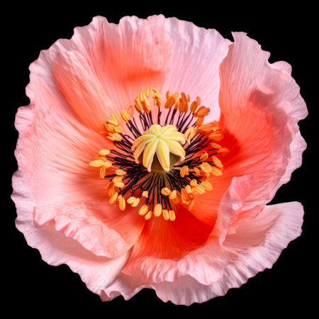 poppy flower isolated on black background. closeup. no shadowsの素材